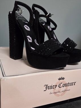 NEW!🔥Hot Juicy Couture Black Crystal Embellished Platform Sandals